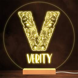 Floral Font Letter Initial V Personalised Gift Lamp Night Light - thumbnail 1