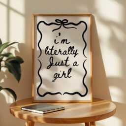 I'm Literally Just A Girl Wall Print, Coquette Girly Art, Black & White Decor, Aesthetic Bows, Trendy Bedroom Poster - thumbnail 3
