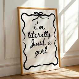I'm Literally Just A Girl Wall Print, Coquette Girly Art, Black & White Decor, Aesthetic Bows, Trendy Bedroom Poster - thumbnail 1