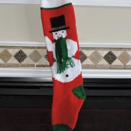 Snowman With Scarf - Hand Knit Christmas Stocking - thumbnail 2