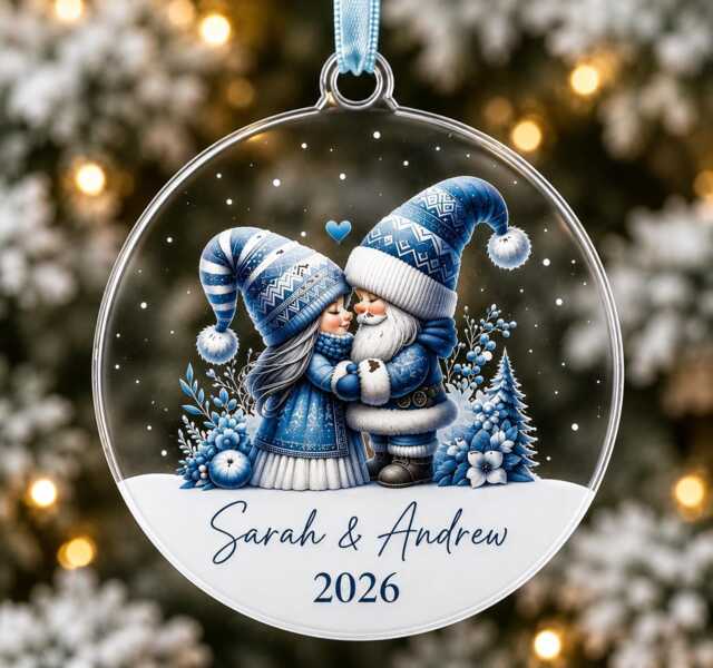 Personalised Cute Couple Christmas Acrylic Bauble Tree Ornament - image 1