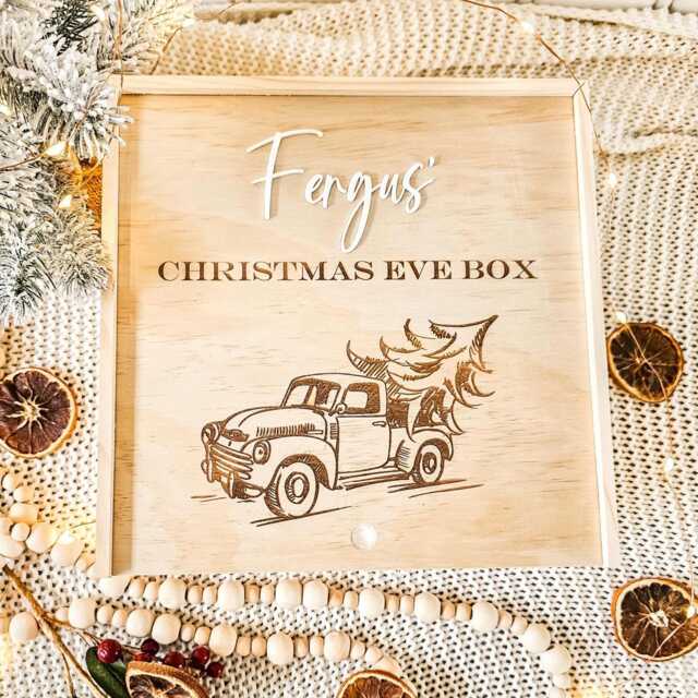Personalized Wooden Christmas Eve Box, Engraved Family Xmas Keepsake - 25cm - image 1