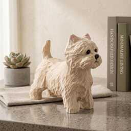 Hand Carved Wooden Westie Figurine, Rustic White Terrier Dog Sculpture, Folk Art Pet Memorial Gift For Lovers, Desk Decor - thumbnail 4