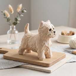 Hand Carved Wooden Westie Figurine, Rustic White Terrier Dog Sculpture, Folk Art Pet Memorial Gift For Lovers, Desk Decor - thumbnail 1