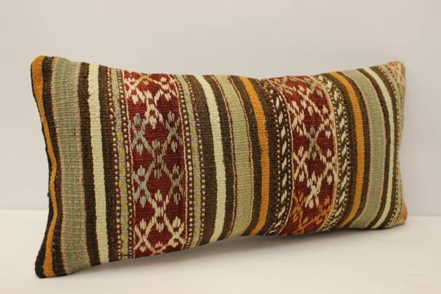 Handwoven Turkish Kilim Pillow Cover Boho Lumbar Throw Cushion - 12x24 - image 1