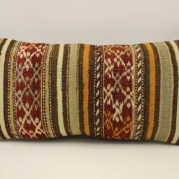 Handwoven Turkish Kilim Pillow Cover Boho Lumbar Throw Cushion - 12x24 - thumbnail 2