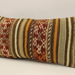 Handwoven Turkish Kilim Pillow Cover Boho Lumbar Throw Cushion - 12x24 - thumbnail 3