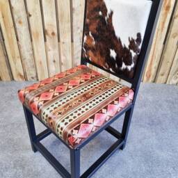Cowhide Dining Chair - & Aztec Leather - Made Using Genuine Cowhide Steel Farmhouse Custom Made Fpdc - thumbnail 3
