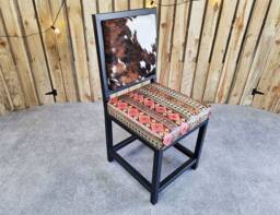 Cowhide Dining Chair - & Aztec Leather - Made Using Genuine Cowhide Steel Farmhouse Custom Made Fpdc - thumbnail 1