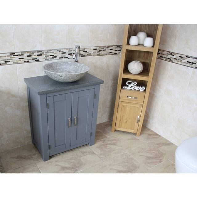 Grey Painted Bathroom Vanity Unit - Quartz Top Marble Basin Choice 310Ggqsbc - image 1