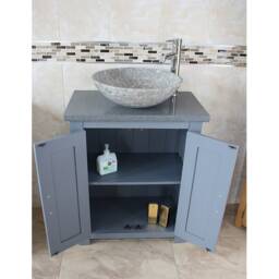 Grey Painted Bathroom Vanity Unit - Quartz Top Marble Basin Choice 310Ggqsbc - thumbnail 3