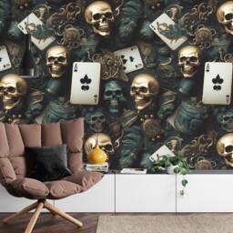 Skulls & Playing Cards Wallpaper, Peel Stick Wall Decal - thumbnail 2