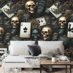 Skulls & Playing Cards Wallpaper, Peel Stick Wall Decal - thumbnail 3