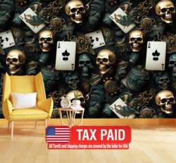 Skulls & Playing Cards Wallpaper, Peel Stick Wall Decal - thumbnail 1