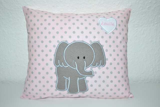 Elephant Pillow, Name Pillow Elephant, Christening Birth Elephant Children's With Name, Handmade - image 1