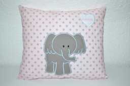 Elephant Pillow, Name Pillow Elephant, Christening Birth Elephant Children's With Name, Handmade - thumbnail 1