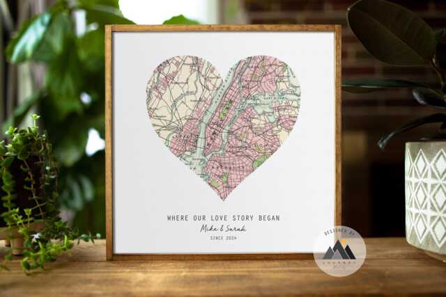 Personalized Milestones Map - Couple Gift Heart Of Where It All Began Our First Date - image 1