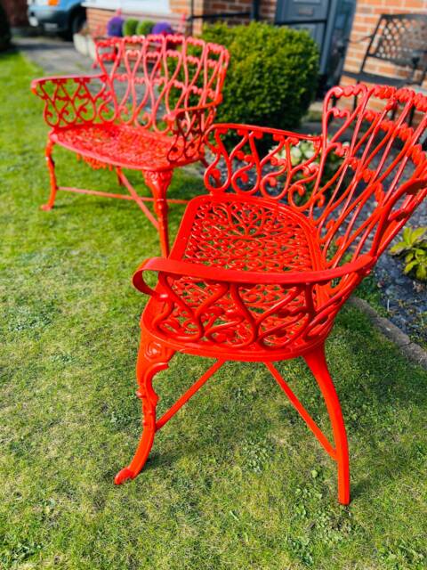 A Pair Of Heavy Wrought Iron Garden Benches Love Seats - image 1