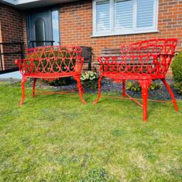 A Pair Of Heavy Wrought Iron Garden Benches Love Seats - thumbnail 2