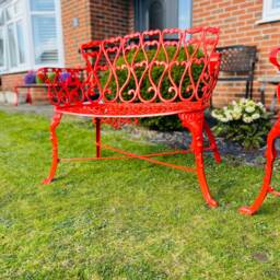 A Pair Of Heavy Wrought Iron Garden Benches Love Seats - thumbnail 3