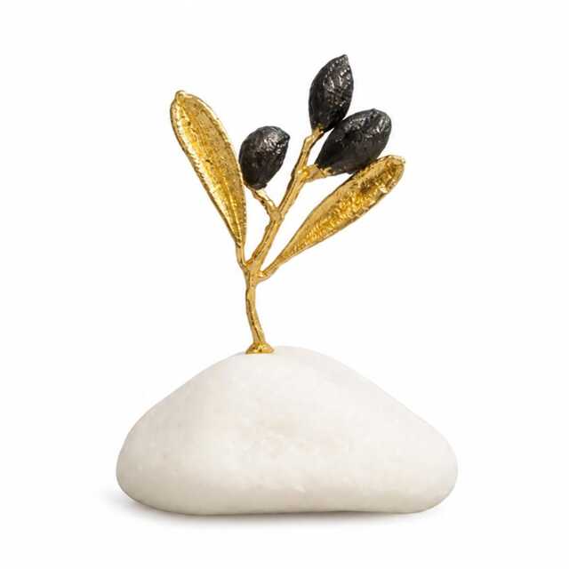 Decorative Olive Branch Gold Sculpture, Handmade Tree Statue For Home Decor, Unique Gift, Plated Brass, Minimalist Design - image 1