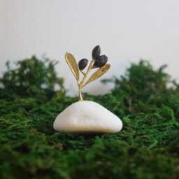 Decorative Olive Branch Gold Sculpture, Handmade Tree Statue For Home Decor, Unique Gift, Plated Brass, Minimalist Design - thumbnail 3