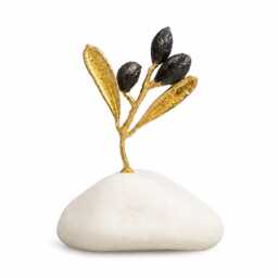 Decorative Olive Branch Gold Sculpture, Handmade Tree Statue For Home Decor, Unique Gift, Plated Brass, Minimalist Design - thumbnail 1