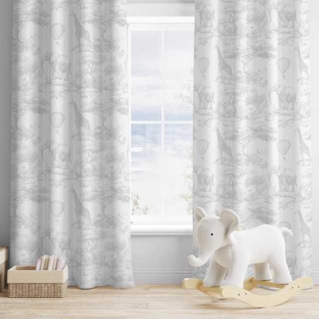 Chinoiserie Toile De Jouy Safari -Grey, Curtains, Blackout Or Non Blackout, Eyelet, Pencil Pleat Rod Pocket, Home Decor - image 1