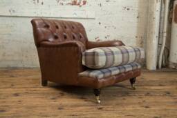 Handmade Brown Leather Chesterfield Armchair/Abraham Moon Tartan Wool - thumbnail 1