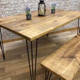 Industrial Steel Hairpin Leg Straight Edge Rustic Dining Table - thumbnail 4