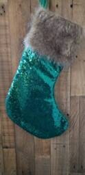 Green Sequin Christmas Stocking Shiny - thumbnail 3