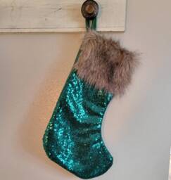 Green Sequin Christmas Stocking Shiny
