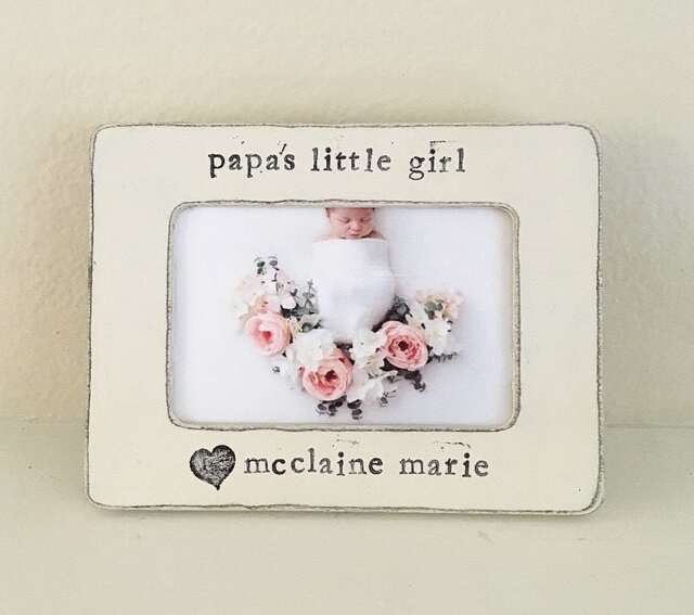 Grandpa Personalized Picture Frame Gift Papa's Little Girl, Hand Stamped 4x6 - image 1