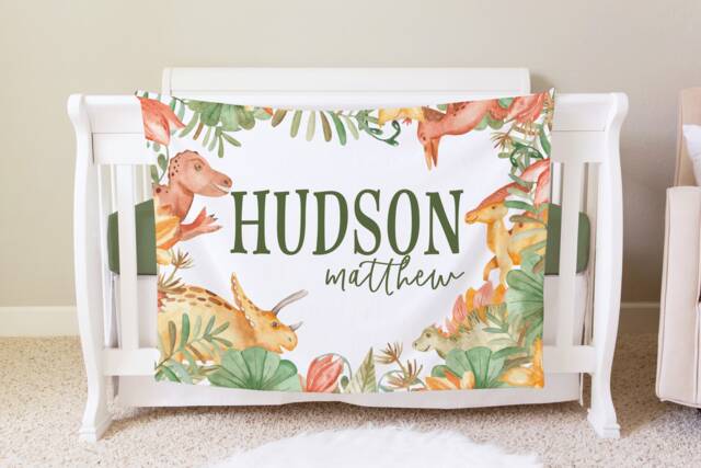Dinosaur Blanket, Personalized Baby Blanket Gift, Toddler Nursery Decor, Birthday T Rex, Bb09 - image 1