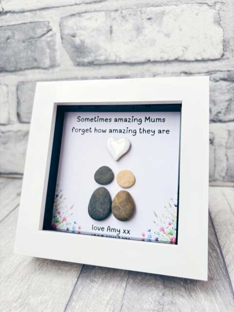 Personalised Mum Pebble Art Gift, Christmas Presents For Mum, Mother & Daughter, Unique Picture Frame, Mothers Day Ornament - image 1