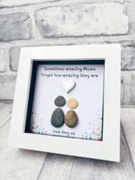 Personalised Mum Pebble Art Gift, Christmas Presents For Mum, Mother & Daughter, Unique Picture Frame, Mothers Day Ornament