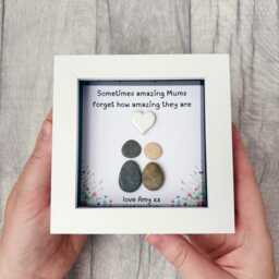 Personalised Mum Pebble Art Gift, Christmas Presents For Mum, Mother & Daughter, Unique Picture Frame, Mothers Day Ornament - thumbnail 2