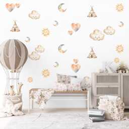 Boho Nursery Wall Decals Sun Moon Cloud Stickers Teepee Decor Neutral Art Woodland Baby Room Peel & Stick - thumbnail 2