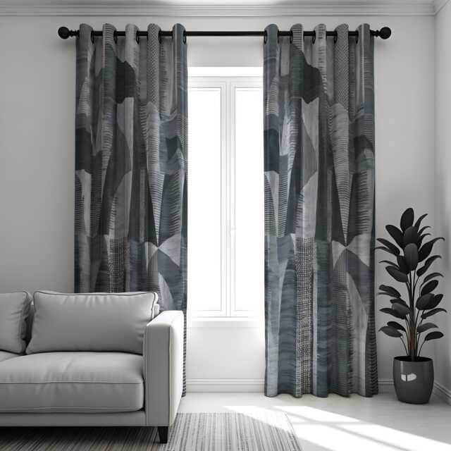 Charcoal & Grey Botanical Curtains, Contemporary Leaf Print Drapes, Custom Size Window Panels For Living Room Or Bedroom - image 1