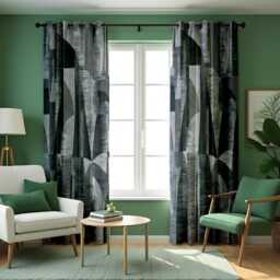 Charcoal & Grey Botanical Curtains, Contemporary Leaf Print Drapes, Custom Size Window Panels For Living Room Or Bedroom - thumbnail 4