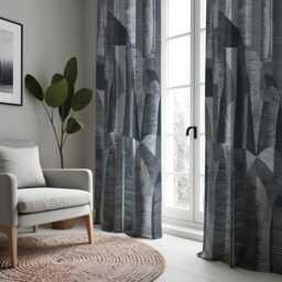 Charcoal & Grey Botanical Curtains, Contemporary Leaf Print Drapes, Custom Size Window Panels For Living Room Or Bedroom - thumbnail 3