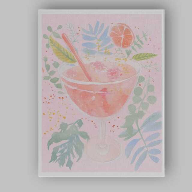Botanical Pink Citrus Cocktail Watercolour Painting Canvas Wall Art Print Decor Picture Ready To Hang - image 1