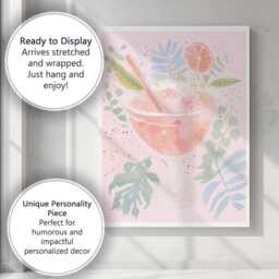 Botanical Pink Citrus Cocktail Watercolour Painting Canvas Wall Art Print Decor Picture Ready To Hang - thumbnail 3