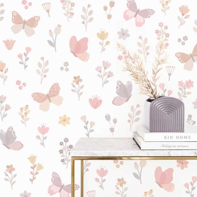 Butterfly Flower Wall Decals - Floral Nursery Decor, Kids Room Art, Reusable & Removable Stickers - image 1