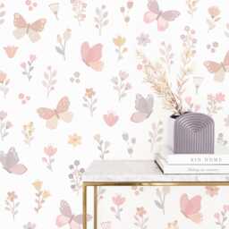 Butterfly Flower Wall Decals - Floral Nursery Decor, Kids Room Art, Reusable & Removable Stickers - thumbnail 1