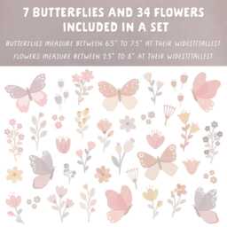Butterfly Flower Wall Decals - Floral Nursery Decor, Kids Room Art, Reusable & Removable Stickers - thumbnail 2