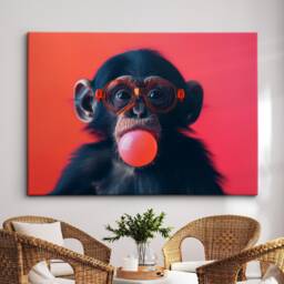 Monkey Blowing Gum Shades Pet Animal Abstract Modern Lovers Dog Dogs Wall Art Framed Canvas Poster Print, Home Kitchen Office Decor - thumbnail 1