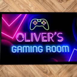 Personalised Gaming Room Mat, Video Games Neon Gamer Teenagers Non Slip Door Mat - thumbnail 2