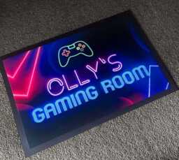 Personalised Gaming Room Mat, Video Games Neon Gamer Teenagers Non Slip Door Mat - thumbnail 1
