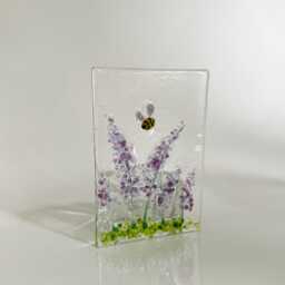 Fused Glass Tealight Holder Lavender Flowers & Bee Decor - thumbnail 3